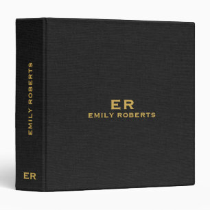 Minimalistic Black Faux Linen Personalized 3 Ring Binder