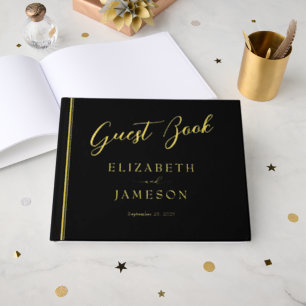 Minimalistic Black Gold Foil Wedding Guestbook