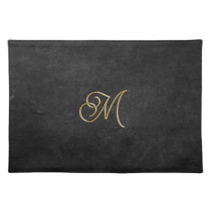 Minimalistic Black & Gold Vintage Luxury Monogram Cloth Placemat