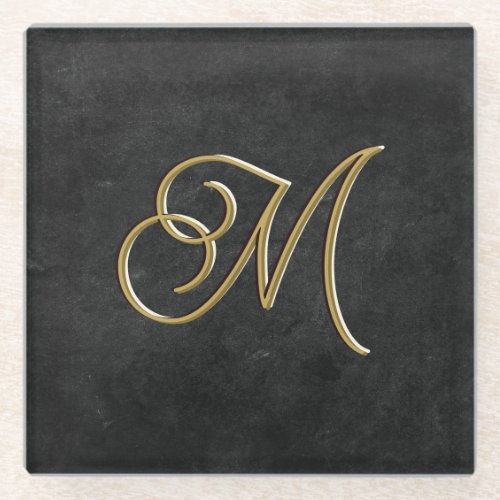  Minimalistic Black  Gold Vintage Luxury Monogram Glass Coaster