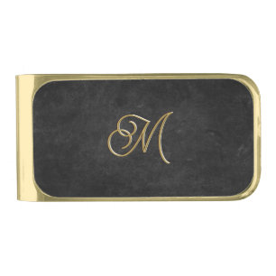 Minimalistic Black & Gold Vintage Luxury Monogram Gold Finish Money Clip