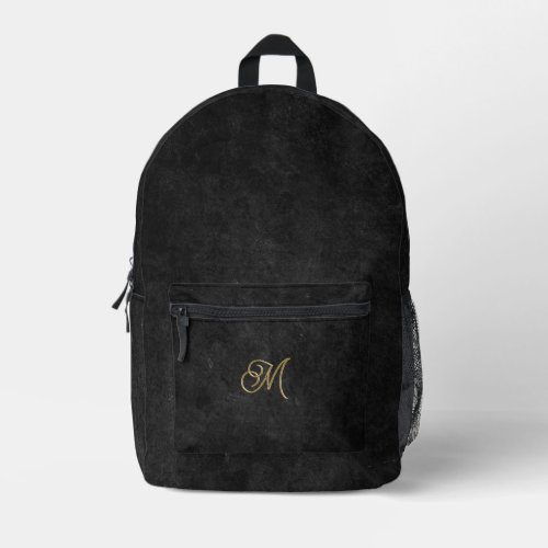  Minimalistic Black  Gold Vintage Luxury Monogram Printed Backpack