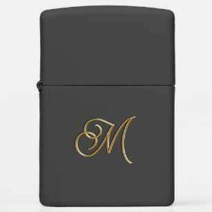 Minimalistic Black & Gold Vintage Luxury Monogram Zippo Lighter