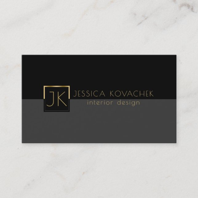 Minimalistic Black Gray & Interior Design Business Card (Front)