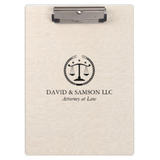 Minimalistic Black Justice Logo On Beige Linen Clipboard