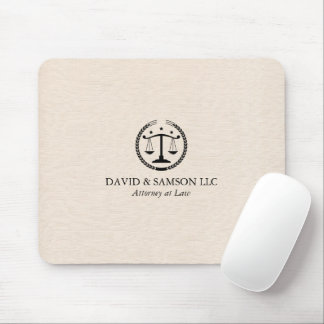 Minimalistic Black Justice Logo On Beige Linen Mouse Pad