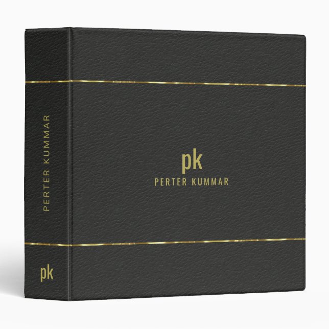 Minimalistic Black Leather Gold Typography  3 Ring Binder (Front/Spine)