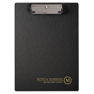 Minimalistic Black Leather Text Custom Monogram Clipboard