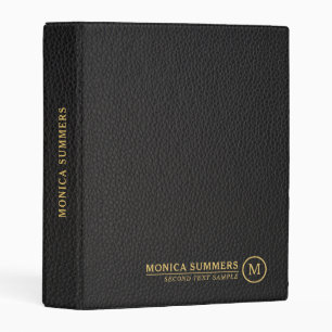 Minimalistic Black Leather Text Custom Monogram Mini Binder