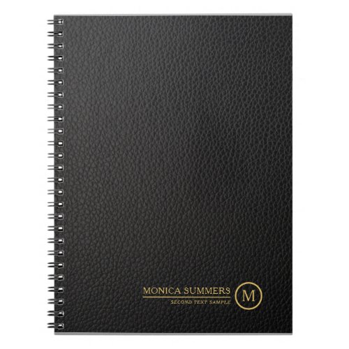 Minimalistic Black Leather Text Custom Monogram Notebook