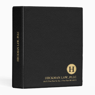 Minimalistic Black Leather Texture Monogram Mini Binder