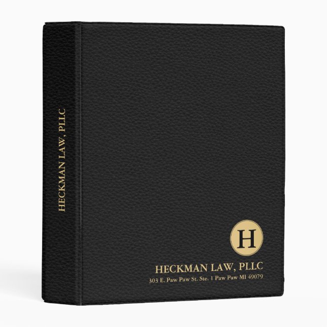 Minimalistic Black Leather Texture Monogram Mini Binder (Front/Spine)