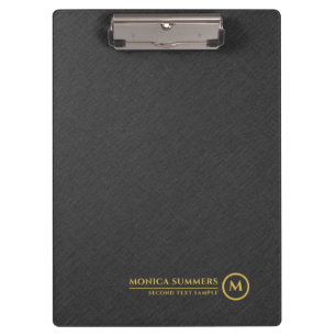 Minimalistic Black Linen Personalized Gold Text Clipboard