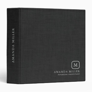 Minimalistic Black Linen Texture Gray Typography 3 Ring Binder
