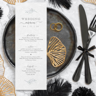 Minimalistic Black On Plush White Paisley  Menu Invitation
