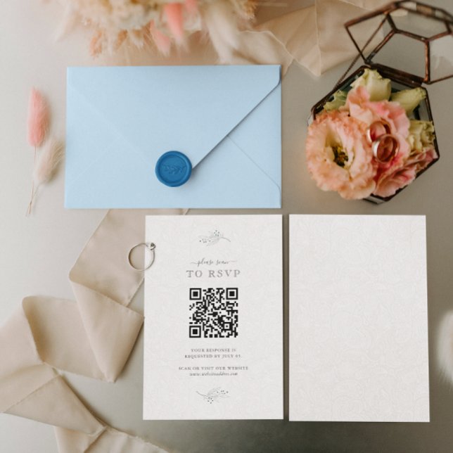 Minimalistic Black On Plush White Paisley QR Code Invitation (Creator Uploaded)