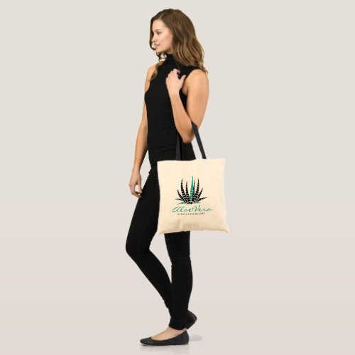 Minimalistic Black  Teal Aloe Vera Illustration Tote Bag