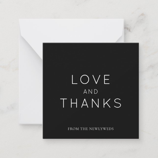 Minimalistic Black Wedding Thank You Square Note Card (Front)