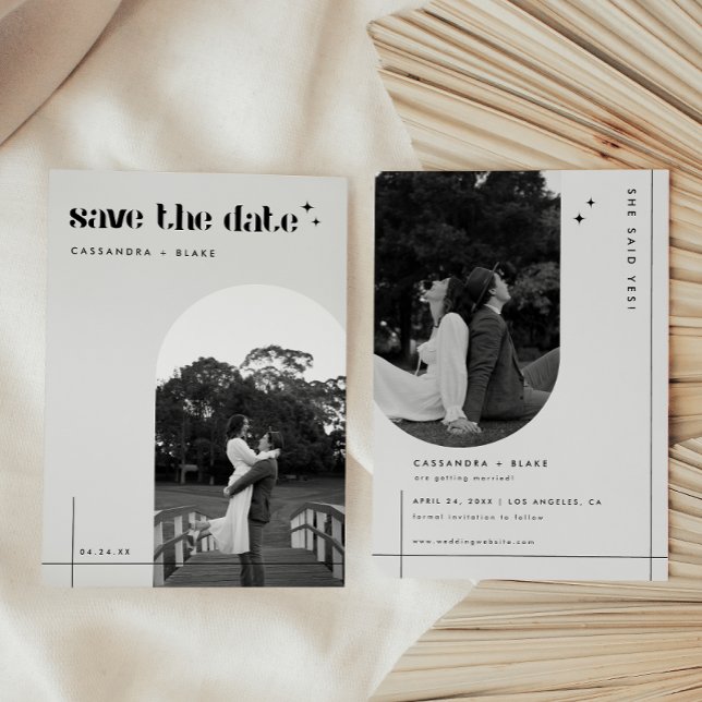 Minimalistic Black & White 2 Photo Arch Wedding  Save The Date (Creator Uploaded)