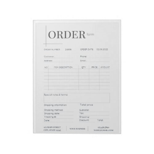 Minimalistic Black  White Business Order Form Notepad