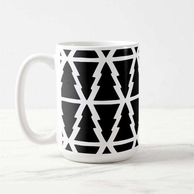 Minimalistic Black & White Christmas Tree Pattern Coffee Mug (Left)
