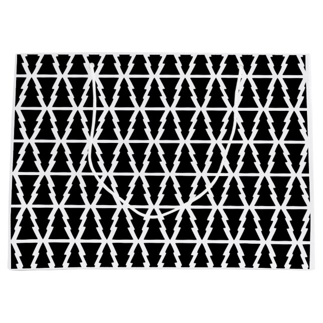 Minimalistic Black & White Christmas Tree Pattern Large Gift Bag (Front)