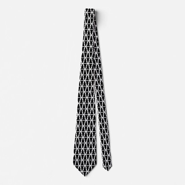 Minimalistic Black & White Christmas Tree Pattern Neck Tie (Front)