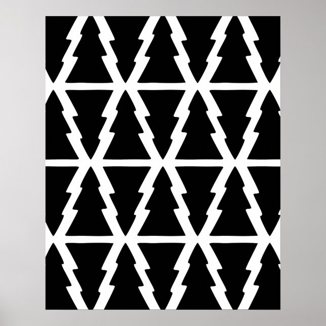 Minimalistic Black & White Christmas Tree Pattern Poster (Front)
