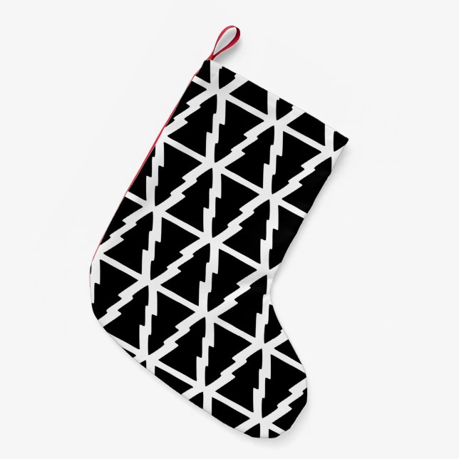 Minimalistic Black & White Christmas Tree Pattern Small Christmas Stocking (Front (Hanging))