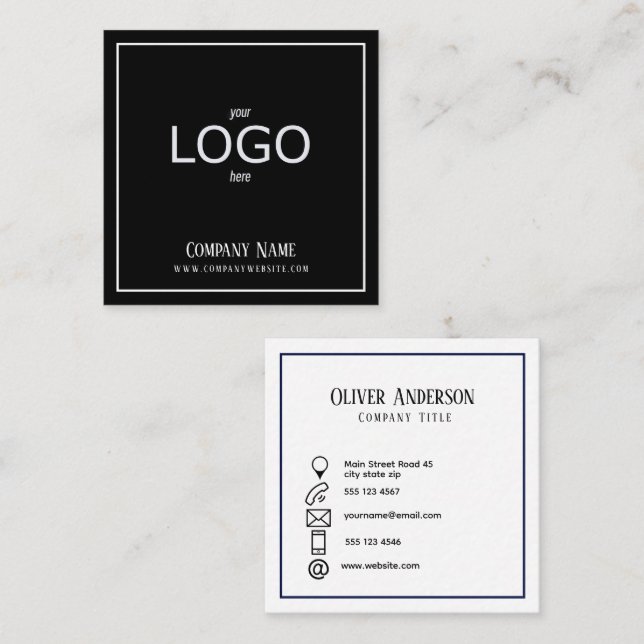 Minimalistic Black & White Logo Square Business Card (Front/Back)