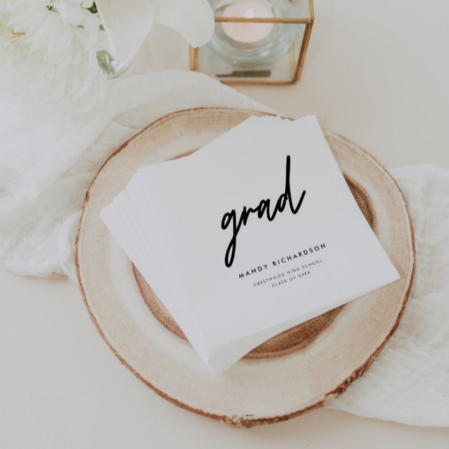 Minimalistic Black & White Script Graduation Party Napkins (Creator Uploaded)