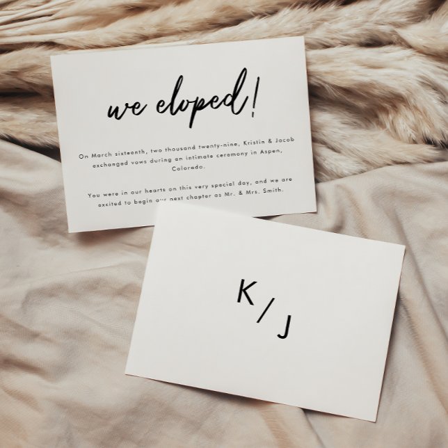 Minimalistic Black White Script Wedding Elopement Announcement (Creator Uploaded)