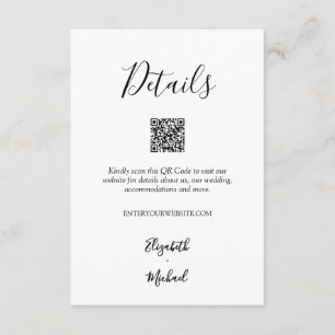 Minimalistic Black & White Wedding Details QR Code Enclosure Card