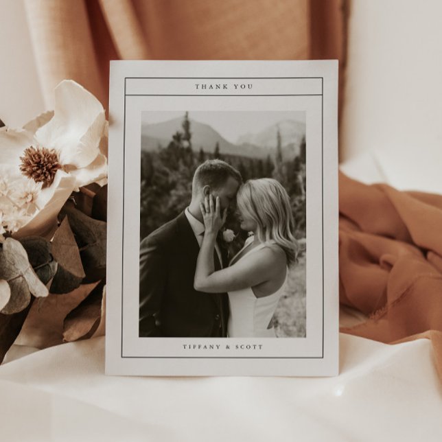 Minimalistic Black & White Wedding Photo Script Thank You Card (Creator Uploaded)