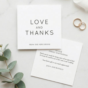 Minimalistic Black White Wedding Thank You Square Note Card