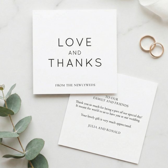 Minimalistic Black White Wedding Thank You Square Note Card (Creator Uploaded)