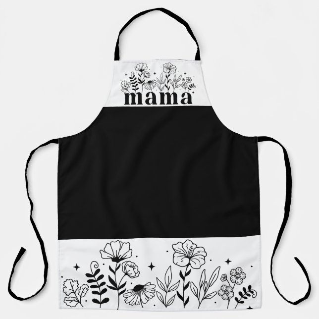 Minimalistic Black & White Wildflower Mama Apron (Front)