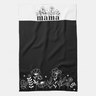 Minimalistic Black & White Wildflower Mama Kitchen Towel
