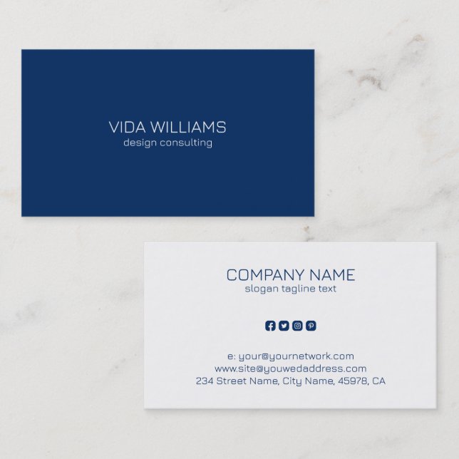 Minimalistic Blue and White Background Business Card (Front/Back)