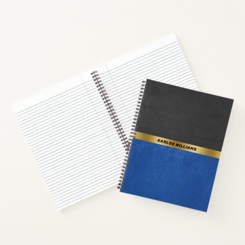 Minimalistic Blue  Black Vintage Faux Leather Notebook