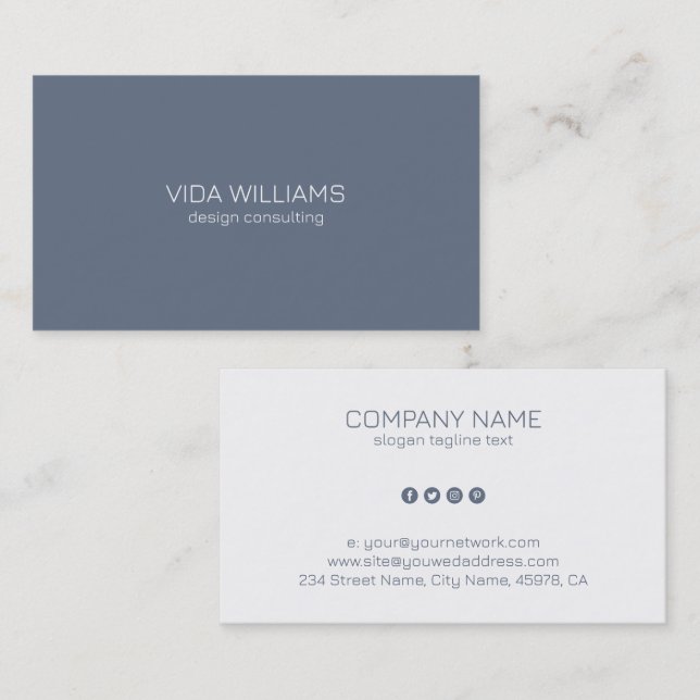 Minimalistic Blue-Gray and White Background Business Card (Front/Back)