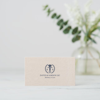 Minimalistic Blue Justice Logo On Beige Linen  Business Card