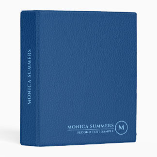 Minimalistic Blue Leather Text Custom Monogram 3 Mini Binder
