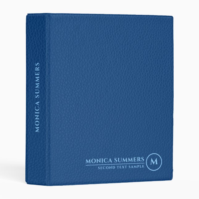 Minimalistic Blue Leather Text Custom Monogram 3 Mini Binder (Front/Spine)