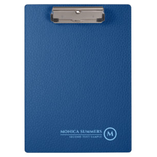 Minimalistic Blue Leather Text Custom Monogram Clipboard