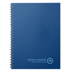Minimalistic Blue Leather Text Custom Monogram Notebook