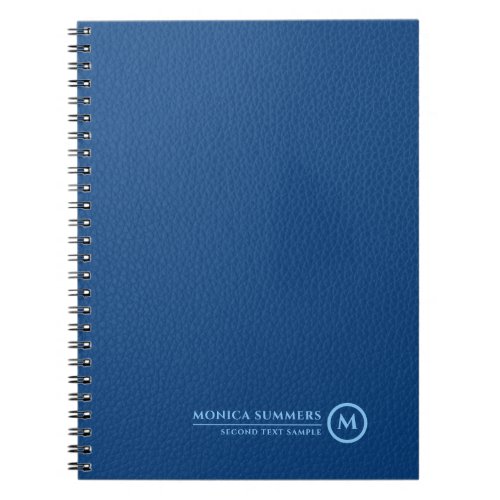 Minimalistic Blue Leather Text Custom Monogram Notebook