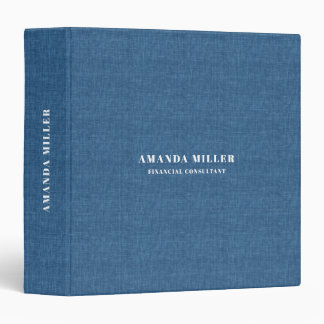 Minimalistic Blue Linen Texture Print 3 Ring Binder