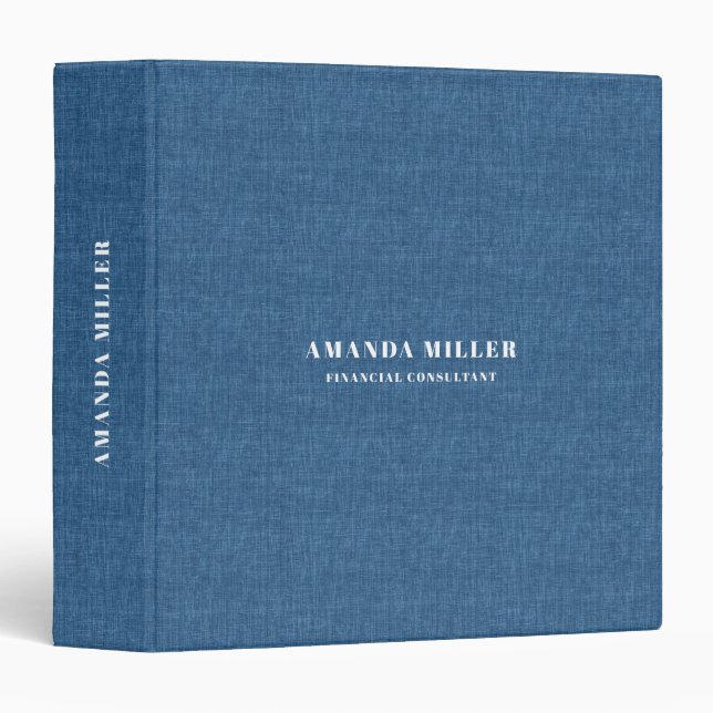 Minimalistic Blue Linen Texture Print 3 Ring Binder (Front/Spine)