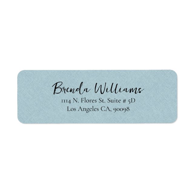Minimalistic Blue Linen Texture White Script  Label (Front)